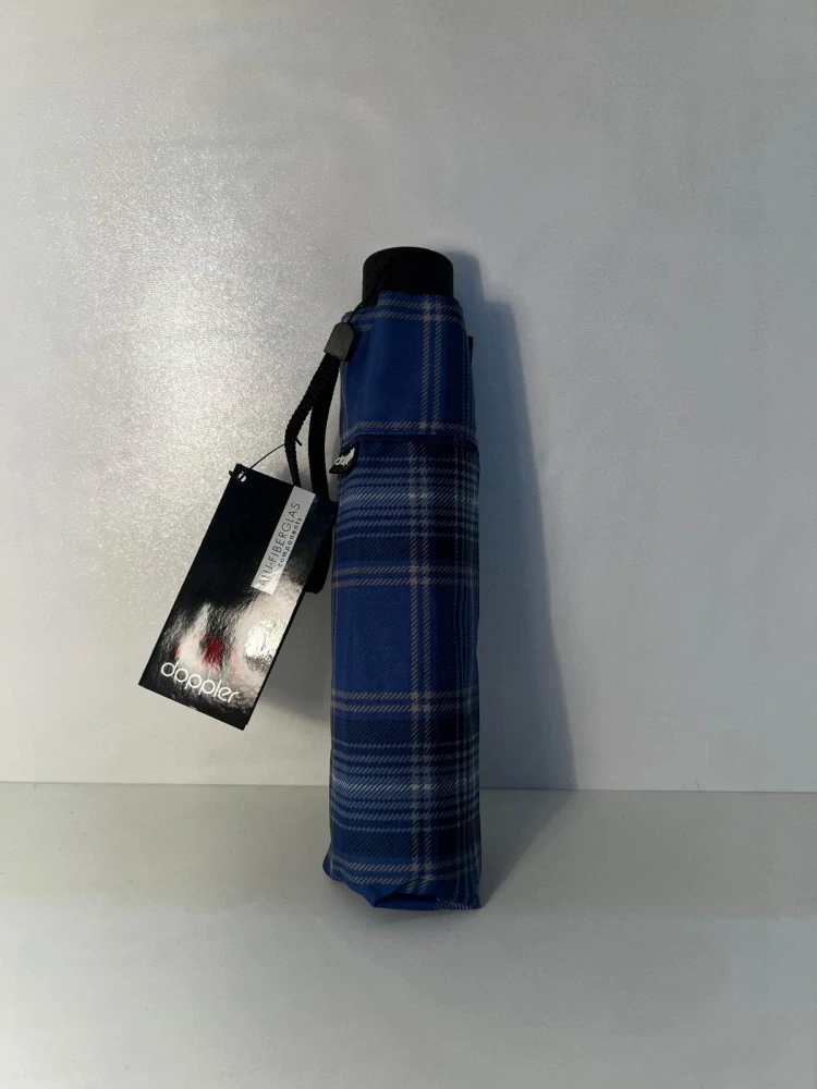 Havanna Uni Karo - dámsky skladací dáždnik Doppler modrý károvaný 22cm