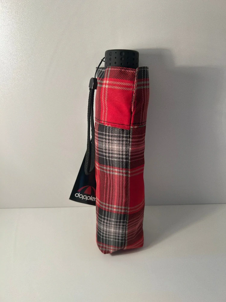 Havanna Uni Karo - dámsky skladací dáždnik Doppler červený károvaný 22cm