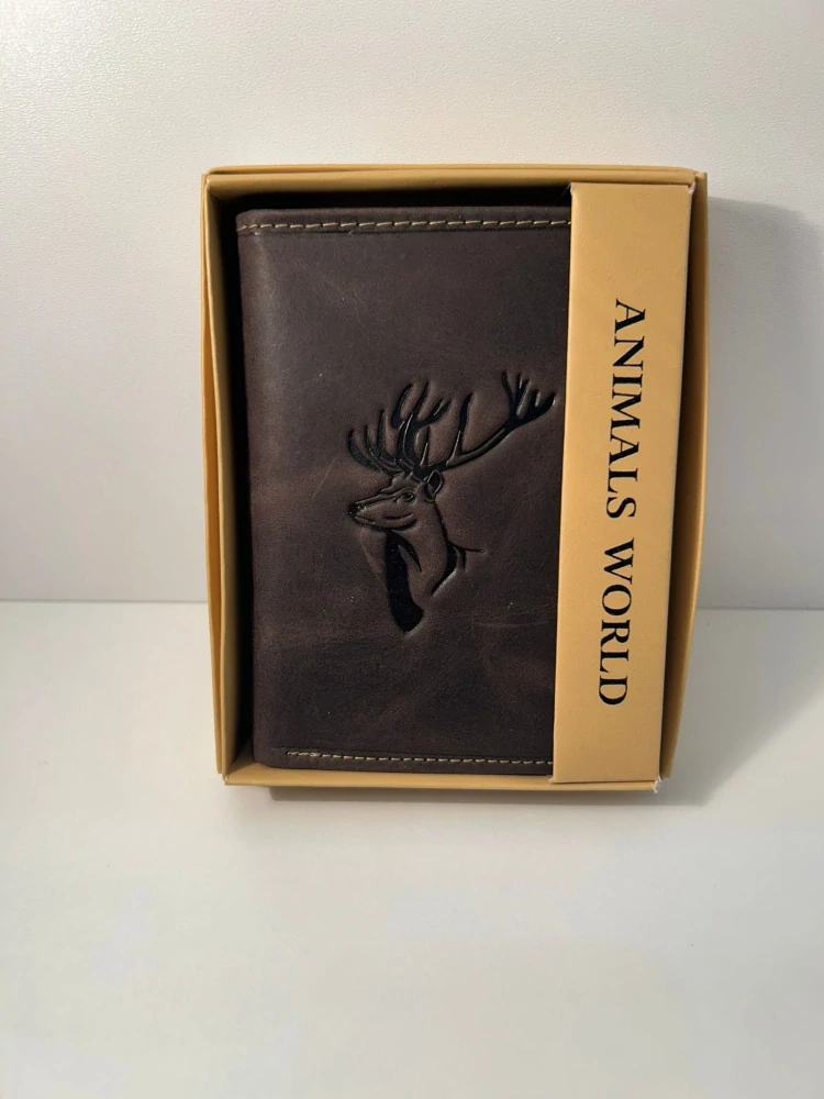 Pánska kožená tmavohnedá peňaženka s jeleňom Deer brown na výšku 13x10x2.5