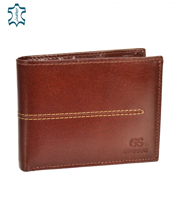 Pánska koňaková kožená peňaženka s prešívaním GROSSO cognac 13x10x3 ()