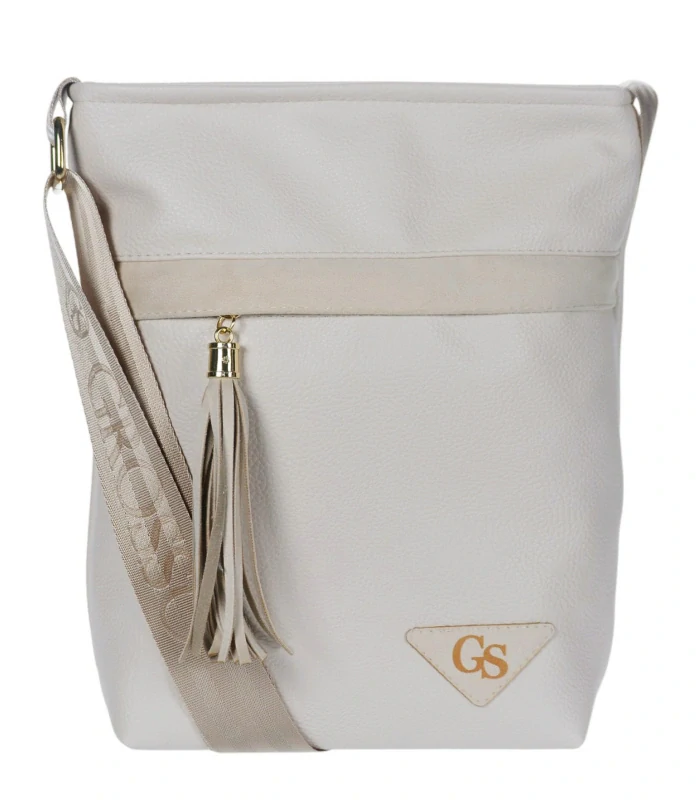 Béžová crossbody kabelka s ozdobným strapcom a remienkom Grosso 28x24x10
