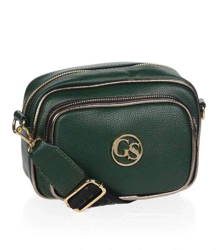 Malá tmavozelená crossbody kabelka so zlatými zipsami Grosso 22x16x10