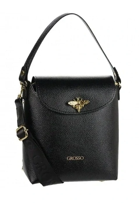 Čierna crossbody kabelka s včelou, rúčkou a ramienkom Grosso 24x22x11