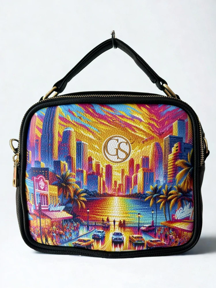 Čierna crossbody kabelka s farebnou potlačou s rúčkou GROSSO 24x22x10