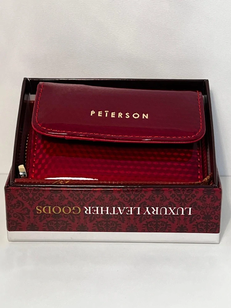 Mini dámska červená lakovaná kožená peňaženka Peterson 9x6x3