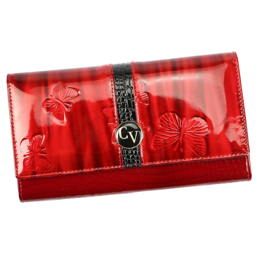 Dámska červená lakovaná elegantná peňaženka so vzorom Cavaldi 19x10x3