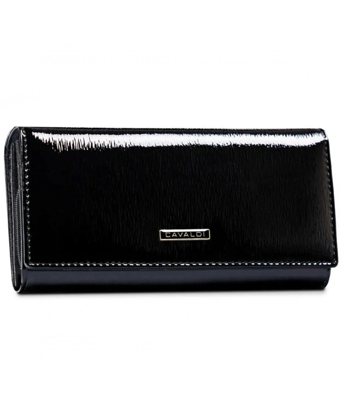 Dámska čierna lakovaná elegantná peňaženka Cavaldi 19x10x3