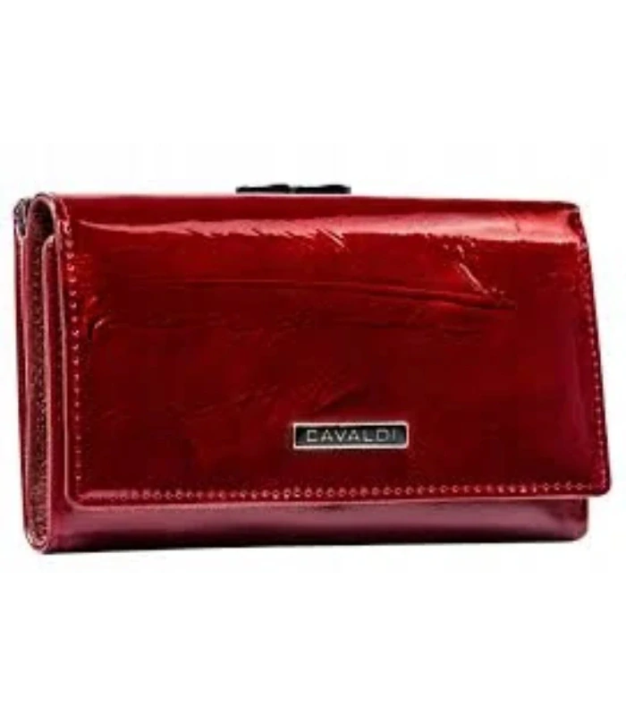 Dámska červená lakovaná elegantná peňaženka so vzorom s pierkami Cavaldi 14x9x3
