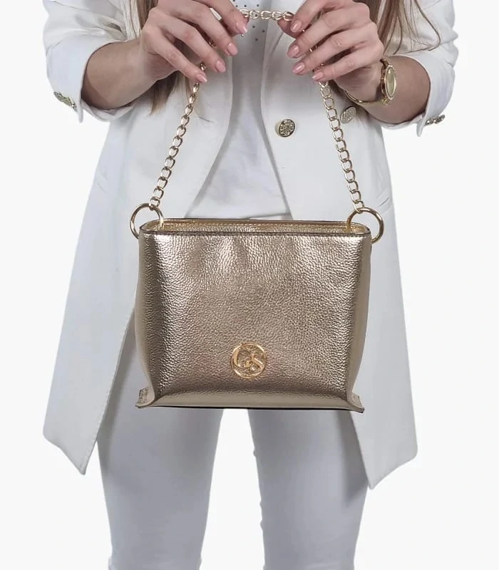 Zlatá crossbody kabelka so zlatou retiazkou a remienkom Grosso 25x20x9