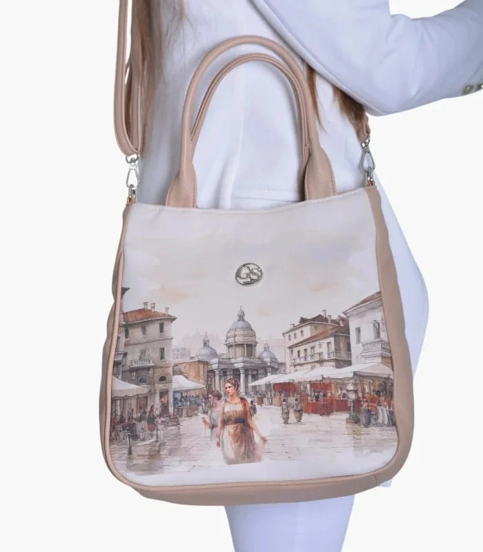 Veľká svetlohnedá crossbody kabelka s portrétom Grosso 34x32x12