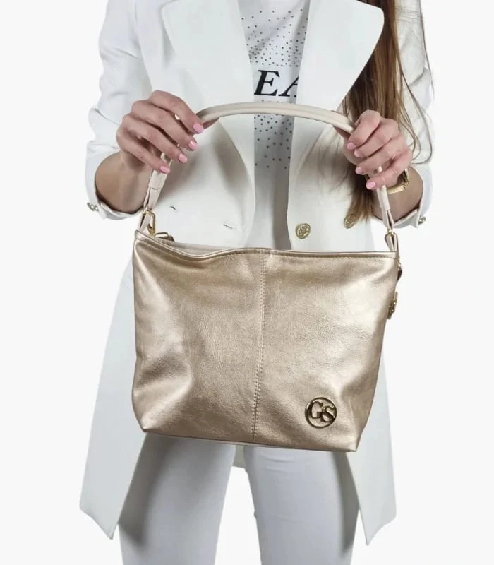 Stredná mäkká béžovo-zlatá crossbody kabelka s rúčkou na plece Grosso 34x25x12
