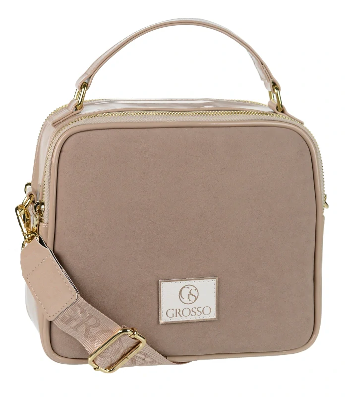 Matno-lesklá hnedá crossbody kabelka so zlatými aplikáciami s rúčkou GROSSO 24x22x10