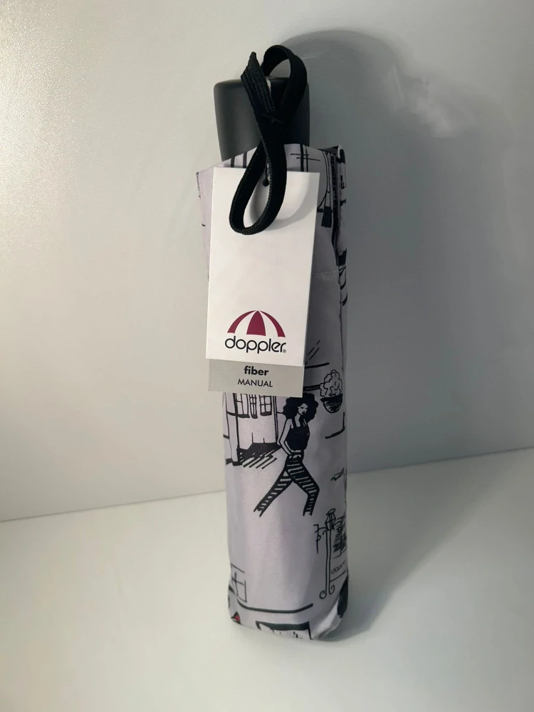 Mini Fiber Shopping - dámsky skladací dáždnik Doppler biely vzorovaný 25cm