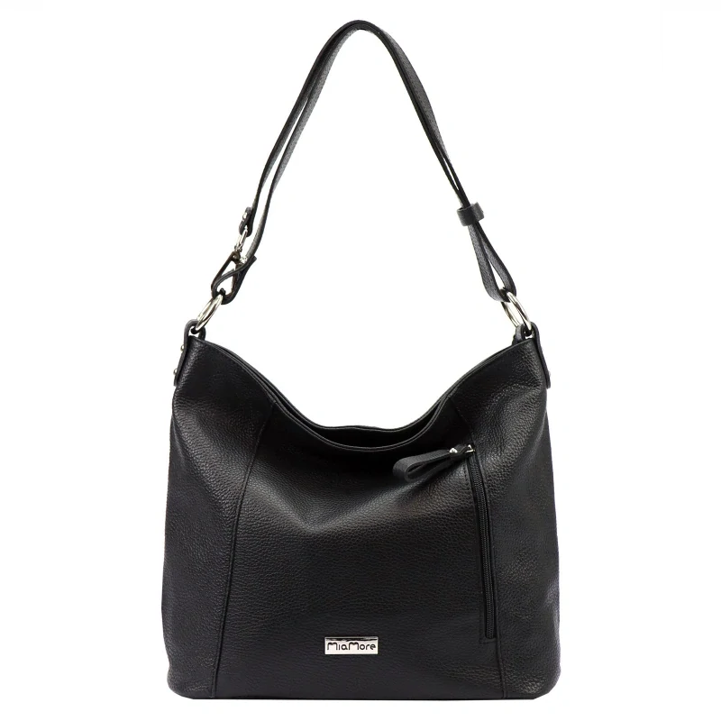 Veľká čierna jednoduchá elegantná kožená crossbody kabelka s logom MiaMore 35x30x13
