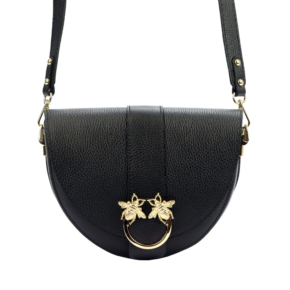 Elegantná čierna kožená crossbody kabelka s včelami Laura Biaggi 24x20x9