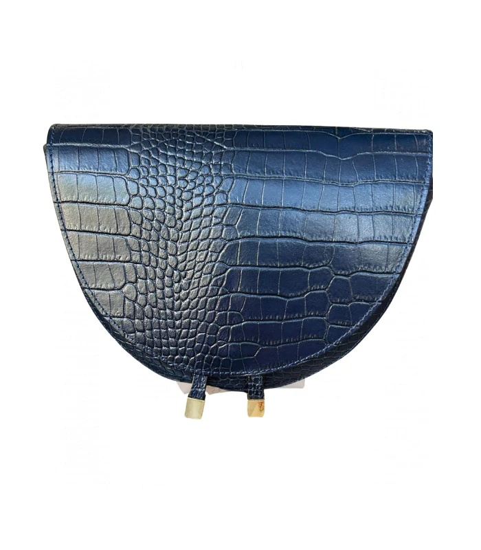 Elegantná tmavomodrá kožená crossbody kabelka Laura Biaggi 24x20x9