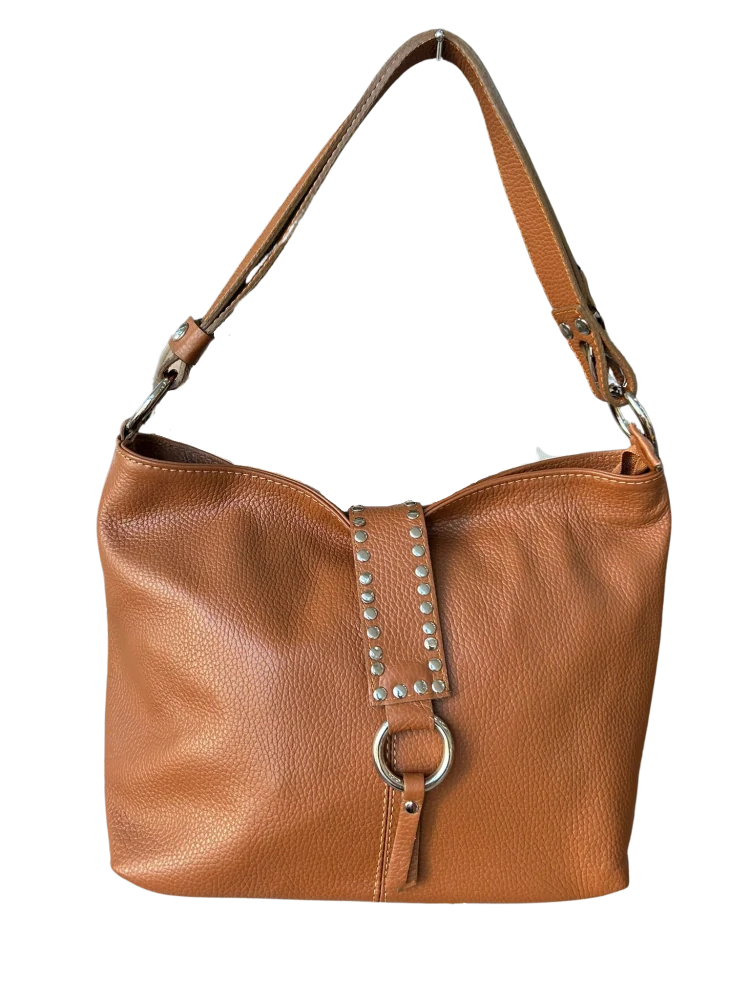 2 v 1 Hnedá elegantná kožená crossbody kabelka s ozdobou Laura Biaggi 36x25x15