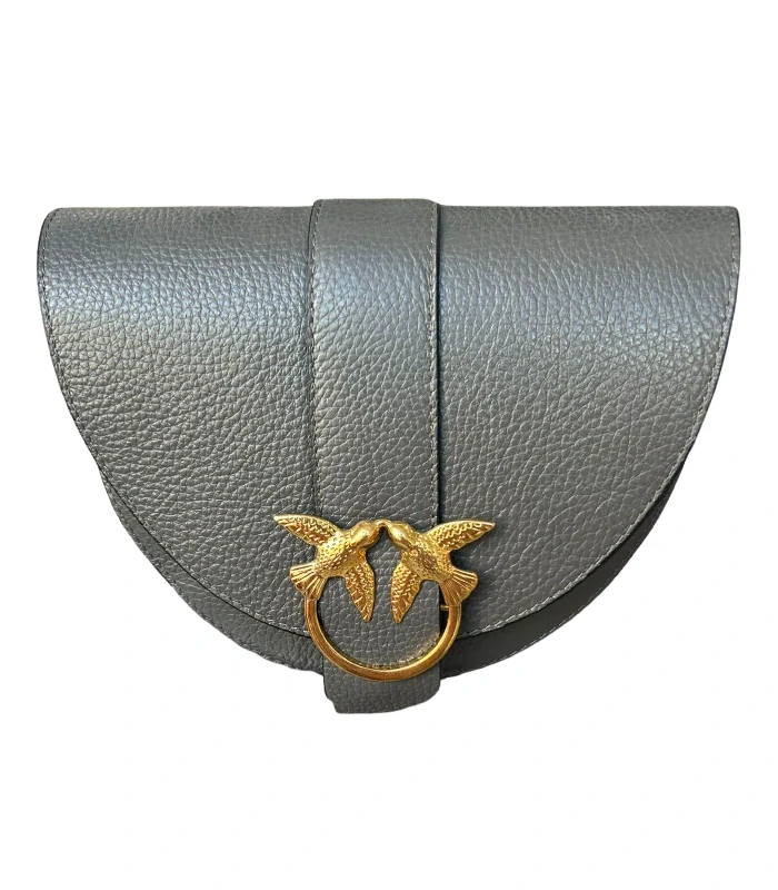 Elegantná šedá kožená crossbody kabelka s lastovičkami Laura Biaggi 24x20x9