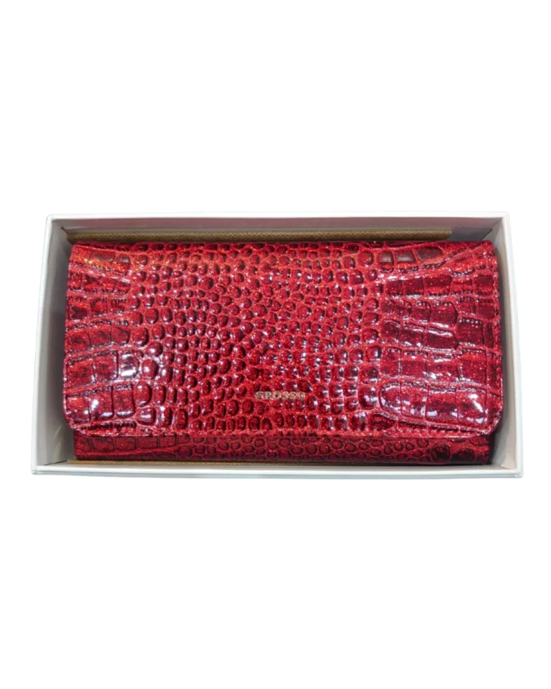 Elegantná dámska červená kožená lakovaná peňaženka v kroko motíve Grosso 18x9x4