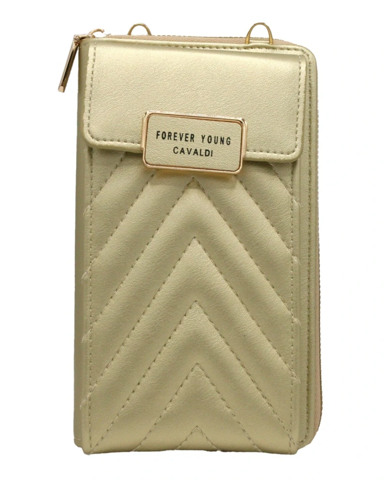 Zlatá elegantná crossbody kabelka/peňaženka Cavaldi s remienkom 20x11x4.5