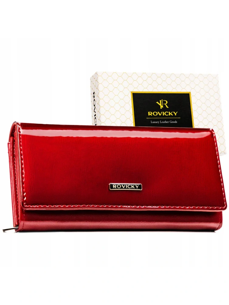 Červená kožená lakovaná elegantná dámska peňaženka Rovicky 19x9x4