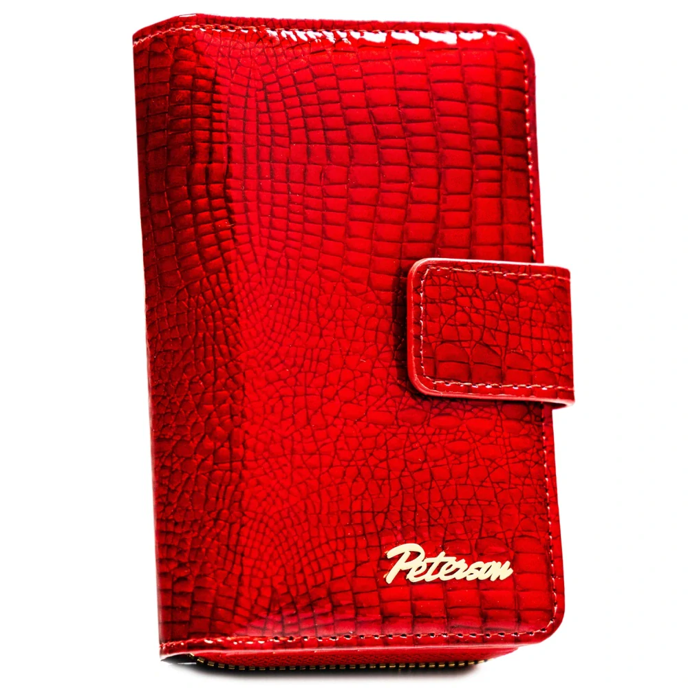 Dámska červená lakovaná peňaženka v kroko motíve na zips s prackou Peterson 15x11x3