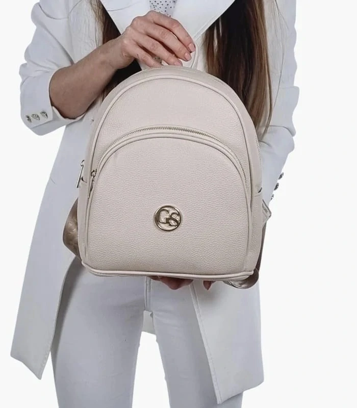 Béžový batoh GROSSO s kapsou so zlatým zipsom 32x25x13