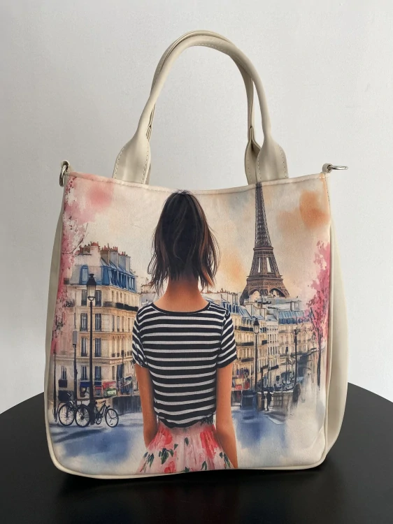 Veľká béžová crossbody kabelka Grosso – Žena v Paríži 34x32x12 cm