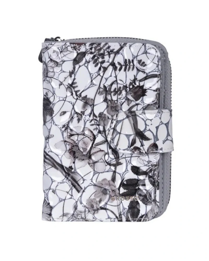 👛 Luxusná sivá dámska kožená peňaženka Grosso s lakovaným povrchom 13x9x3,5 cm