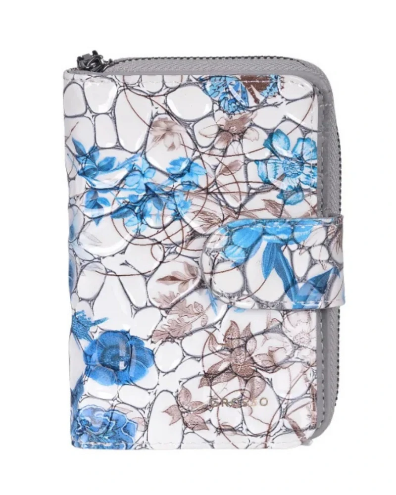 👛 Luxusná šedo-modrá dámska kožená peňaženka Grosso s lakovaným povrchom 13x9x3,5 cm