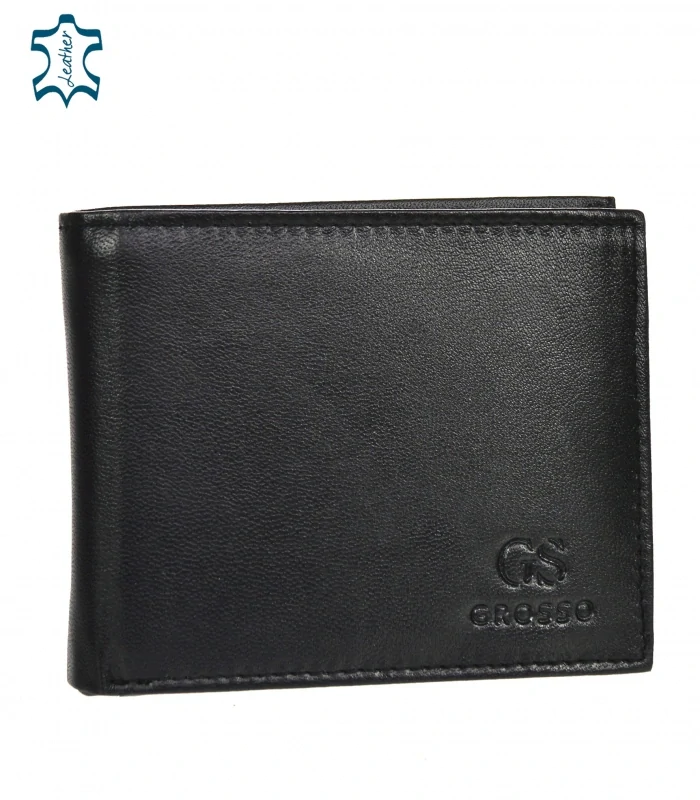 Čierna pánska kožená jednoduchá peňaženka na šírku bez pracky Grosso 13x10x3 cm