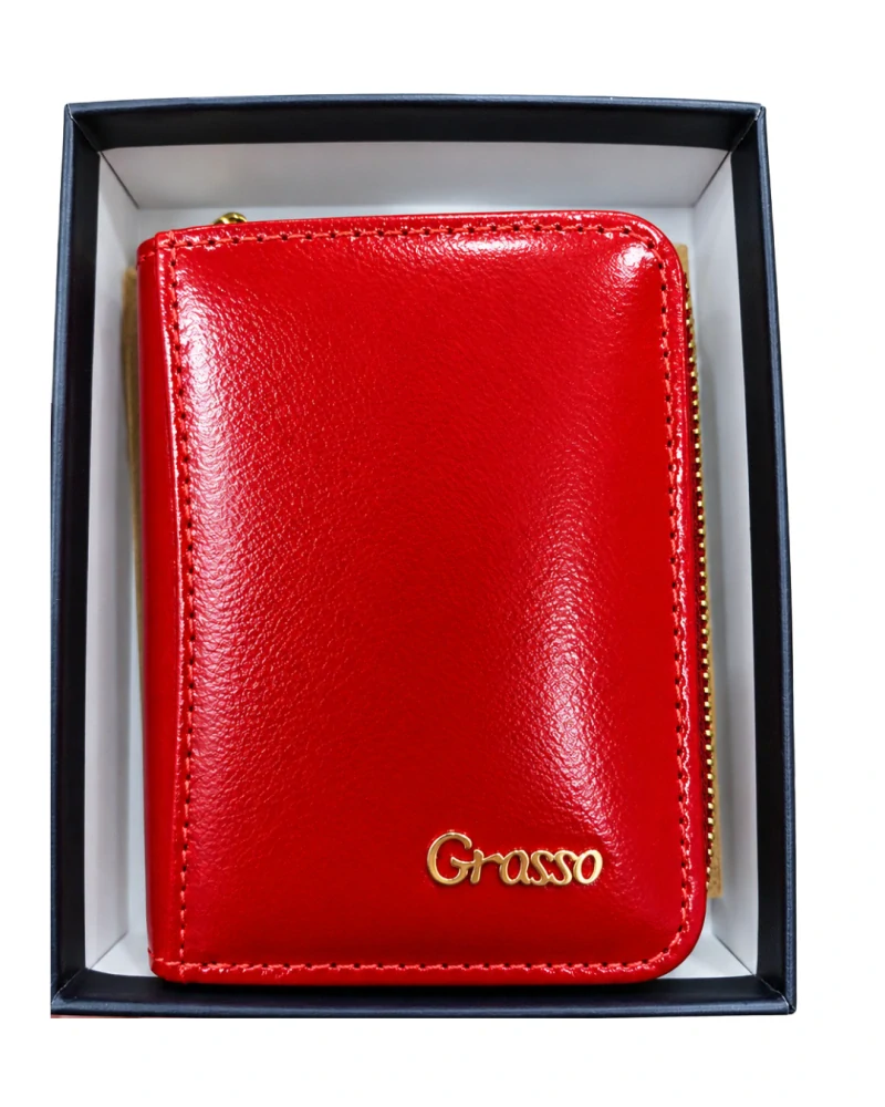 👛 Malá dámska červená hladká kožená peňaženka Grosso 10x7x3 cm