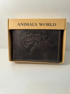 Pánska kožená tmavohnedá peňaženka s rybou Fish brown 12.5x10x3