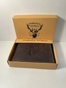 Pánska kožená tmavohnedá peňaženka s jeleňom Deer brown na šírku 12.5x10x3