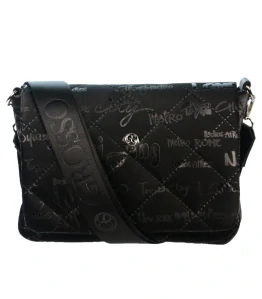 Čierna crossbody kabelka s lesklým popisom s remienkom Grosso 27x20x12