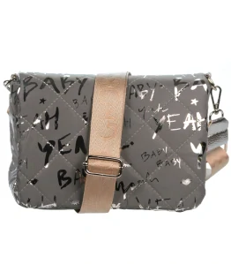 Sivá crossbody kabelka s lesklým popisom s remienkom Grosso 27x20x12