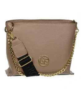 Hnedá elegantná crossbody kabelka so zlatou retiazkou a remienkom Grosso 25x20x9