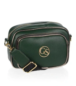 Malá tmavozelená crossbody kabelka so zlatými zipsami Grosso 22x16x10