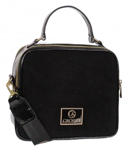 Čierna crossbody kabelka so zlatými aplikáciami s rúčkou GROSSO 24x22x10