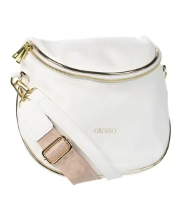 Biela crossbody kabelkas s rúčkou, ramienkom a so zlatým zipsom Grosso 24x23x12
