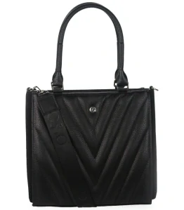 Pevná čierna elegantná kabelka s V-vzorom s rúčkami a ramienkom Grosso 32x27x10