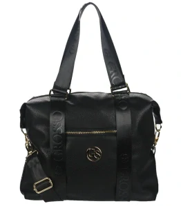 Čierna väčšia mäkká kabelka s nápisom na rúčke a ramienkom Grosso 36x26x18