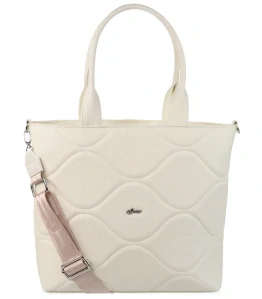 Béžová kabelka s vĺnkovým prešívaním s rúčkami a ramienkom Grosso 35x29x12