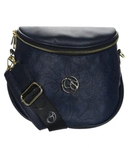 Modrá crossbody kabelka s rúčkou, s vylaserovanými vzormi Grosso 24x20x14