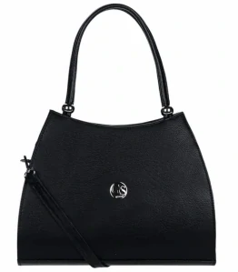 Čierna pevná elegantná kabelka s priehradkou a ramienkom Grosso 34x24x12
