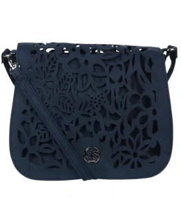 Modrá crossbody kabelka s vylaserovanými vzormi na preklope GROSSO 30x25x10