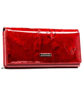 Dámska červená lakovaná elegantná peňaženka so vzorom s pierkami Cavaldi 19x10x3