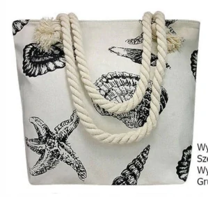 Plážová taška s kapsičkou na zips biela s mušľami 36x31x11