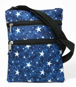 Vrecko na dokumenty s popruhom cez rameno modré s hviezdičkami Loren 20x12x0,5
