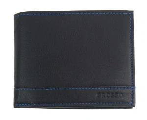 Čierna pánska kožená peňaženka na šírku bez pracky s modrým prešívaním Grosso 12x10x3